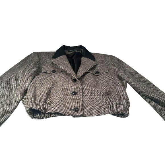 Braebrook Wool Leather Crop Bomber Jacket Women Vintage Houndstooth READ - Picture 1 of 16